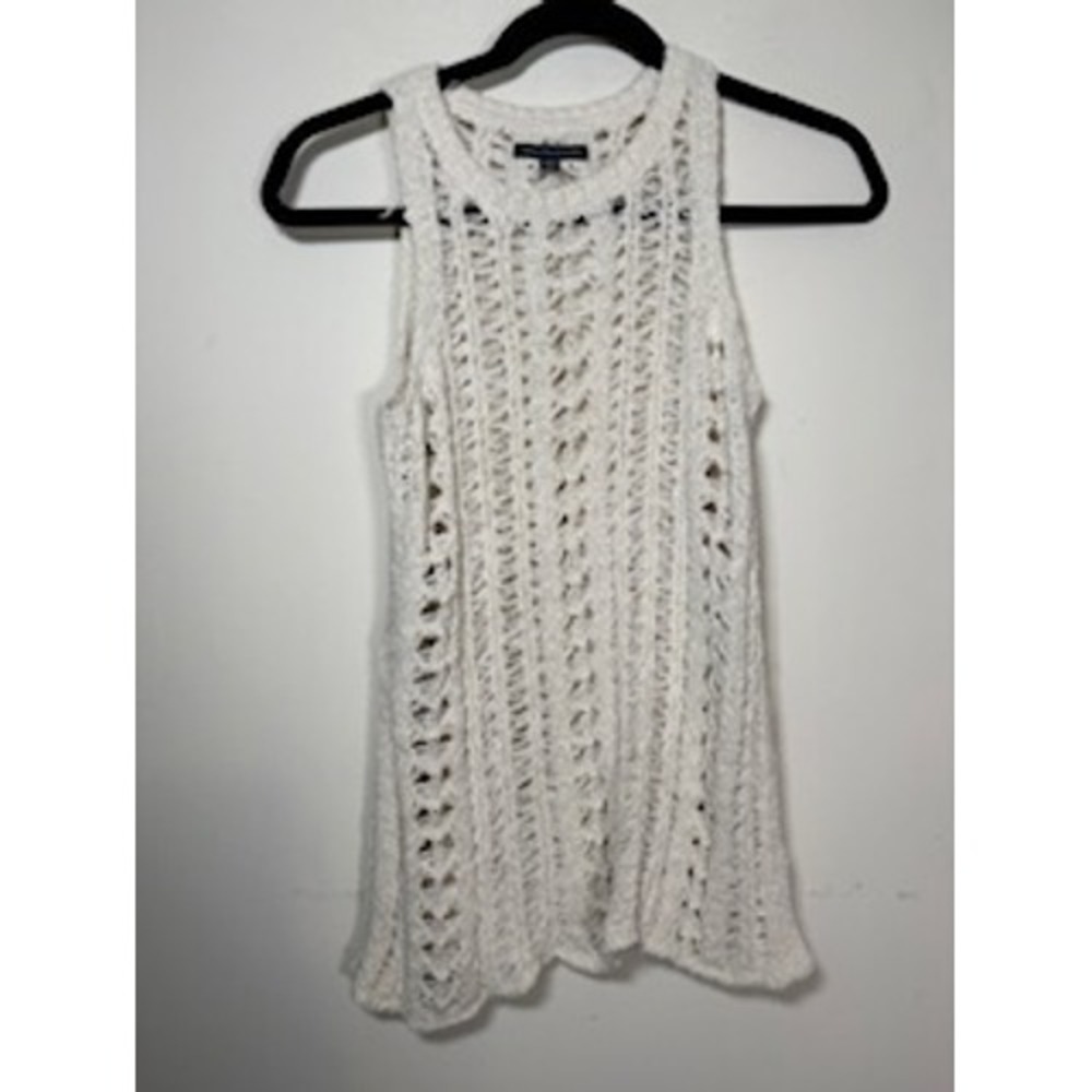 AMERICAN EAGLE Crochet Sweater Tank XS White Open Knit Boho Festival Top
